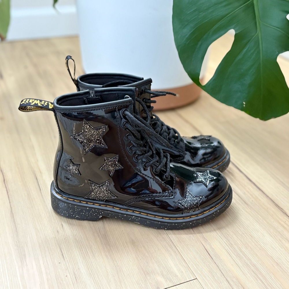 Dr. Martens Black Patent Boots with Cosmic Glitter